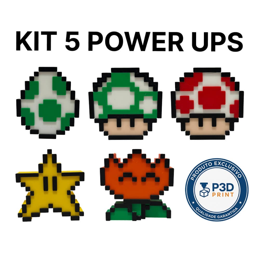 Kit Com 4 ou 5 Power Ups Poderes Estilo Clássico Super Mario - ENVIO IMEDIATO