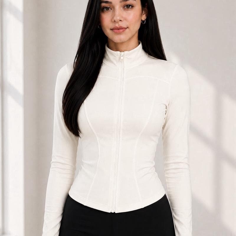 Blusa Manga Longa Feminina Suplex Poliéster Modeladora com Premium Zíper para Corrida Academia Yoga Treino Gola Alta