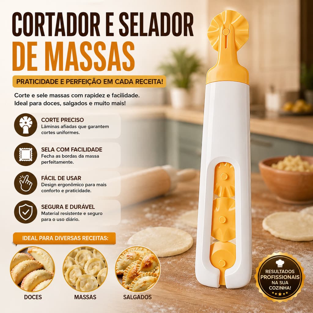 Carretilha Corta e Fecha Pastel Cortador Fechador de Massas para Ravioli Risoles e Salgados Manual Prático de Cozinha