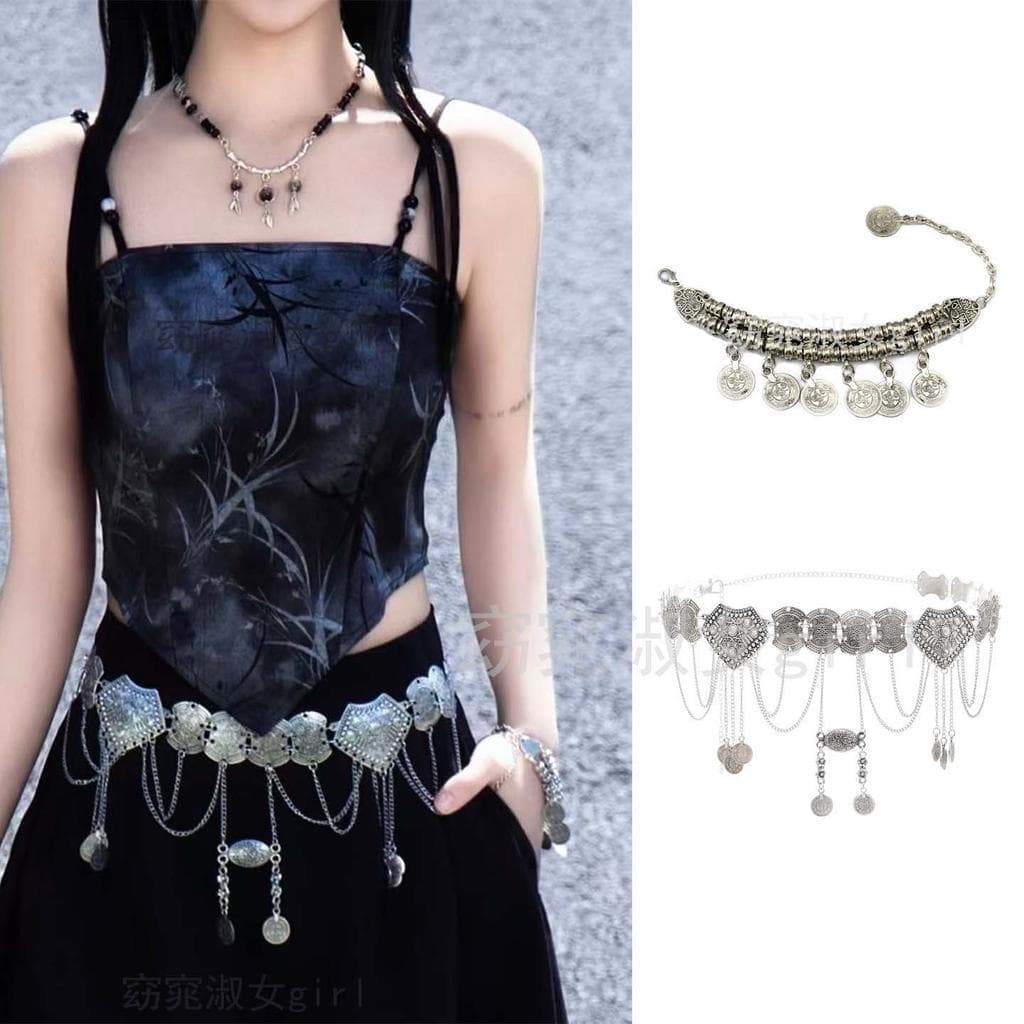Novo estilo chinês usar borla mais magro olhar cintura corrente Retro estilo étnico moeda pingente pulseira High-End Des