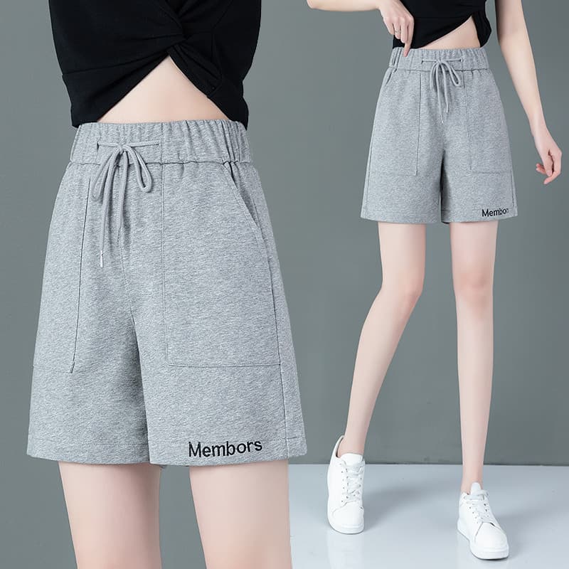 Casual esportes Sweatpants Shorts feminino 2026 verão novo estilo elástico cintura alta solta perna larga mais magro olh