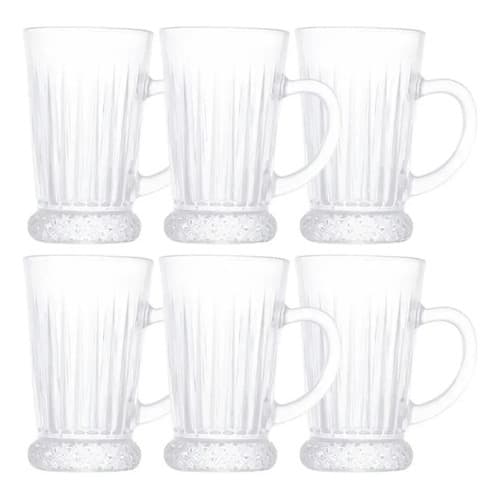 Cj 6 Taças De Cappuccino De Vidro Deli Diamante 210ml- Lyor Cristal Deli