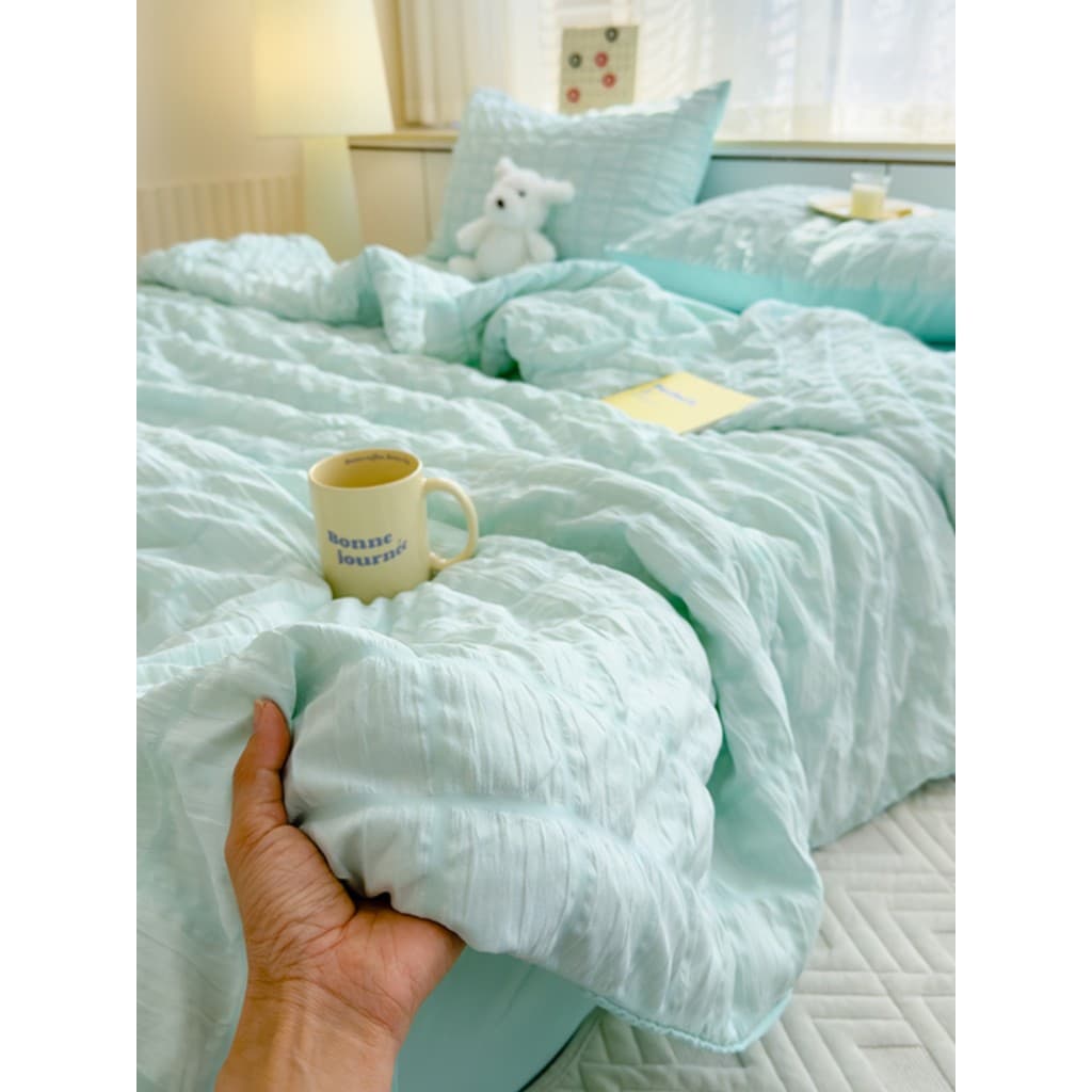 Folha de cor sólida de algodão lavado peça única primavera outono estilo fino verão colcha fresca conjunto de quatro peç