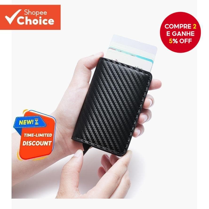 Carteira De Fibra De Carbono Auto-Pop-Capa De Cartão Ultrafina Com Bloqueio De RFID Para Homens E Mulheres