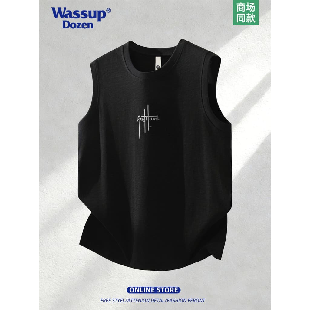 WASSUP DOZEN2026 Novo estilo verão Street Wear algodão puro solto respirável esportes Fitness basquete colete sem mangas