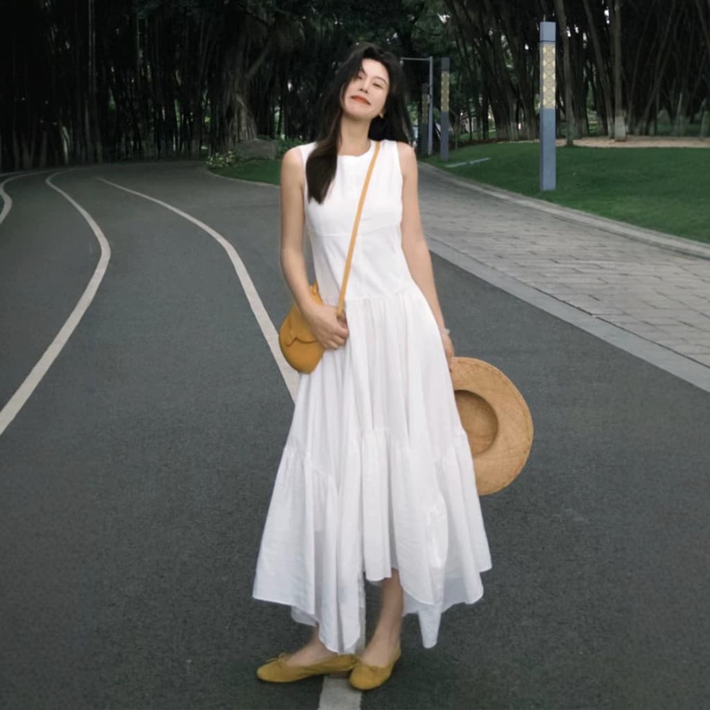 High-End Design bainha Irregular branco colete vestido feminino nicho cintura estreita mais magro olhar saia longa