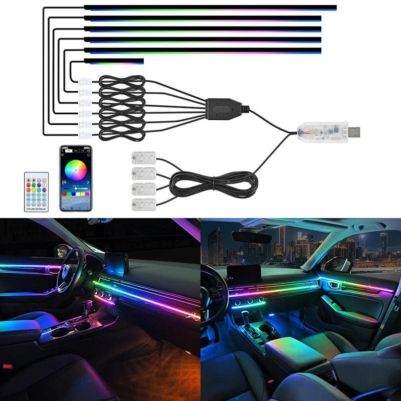 [Estoque Pronto] 1/6/10 Em 1 Tiras De Lâmpadas Decorativas De Carro Led RGB 256 64 Cores Acrílicas Sinfonia Streamer Int