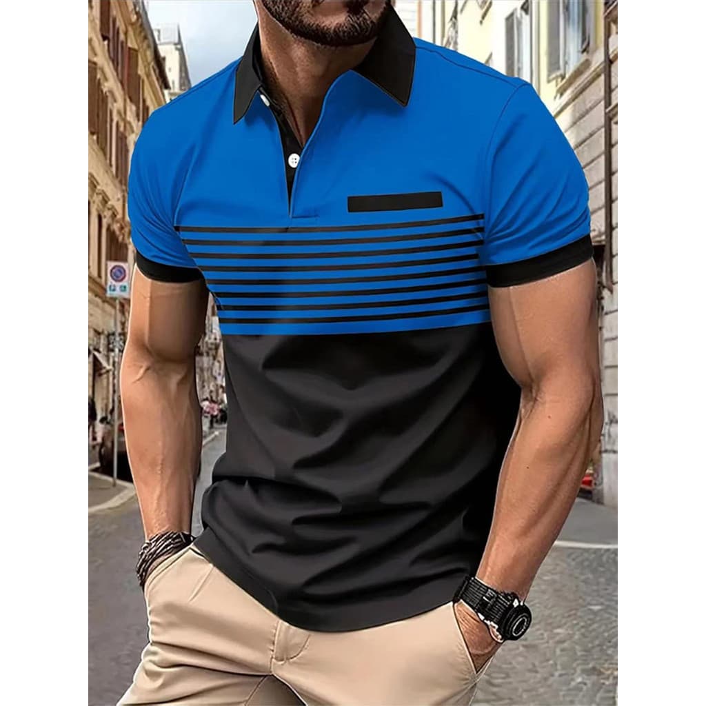 Camisa polo masculina verão camisa polo Casual listrado de manga curta lapela moda camiseta topo camisa polo na moda