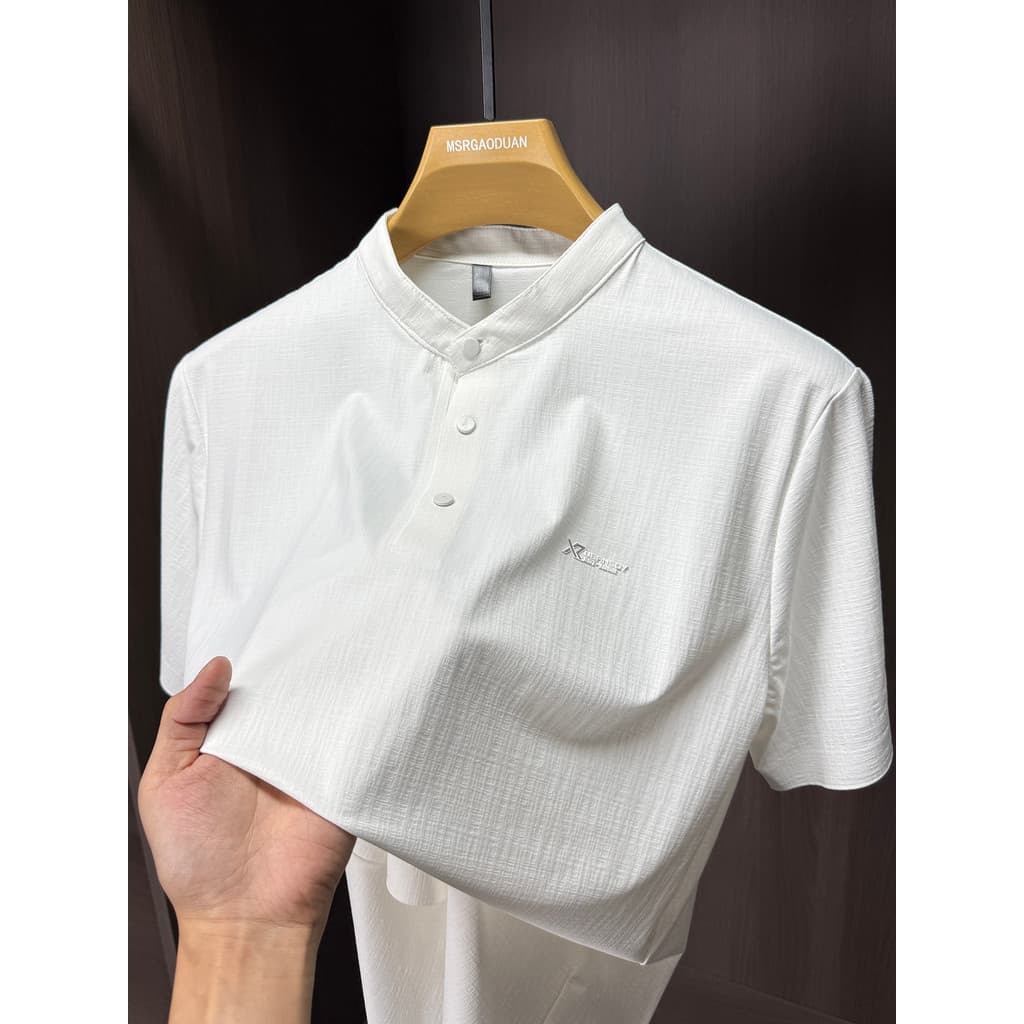 Camisa Polo masculina leve e madura, nova camisa Polo chinesa de manga curta, verão, novo estilo, seda gelada, Casual, g