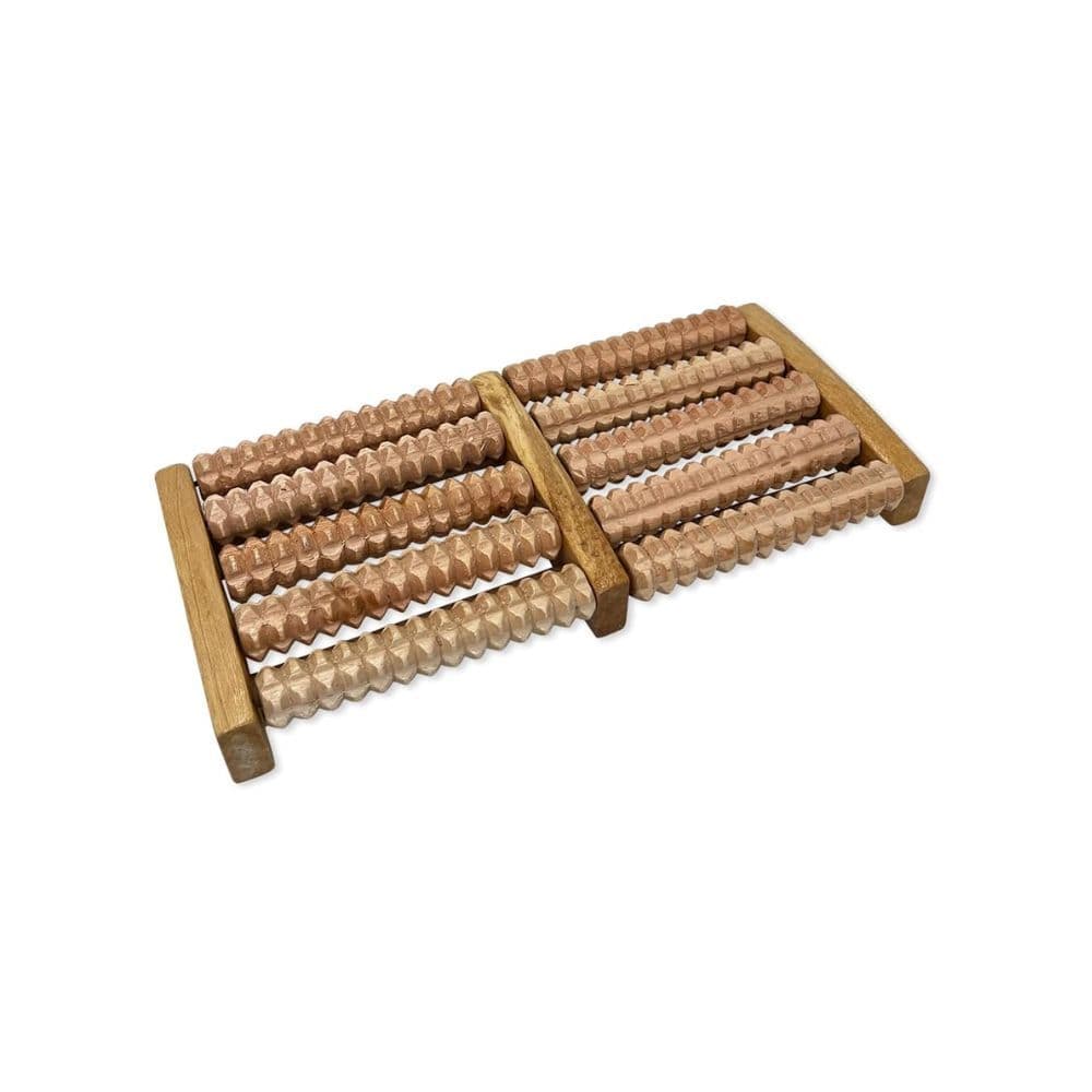 Massageador para Pés em Madeira com 5 Rolos Reflexologia 27x12cm