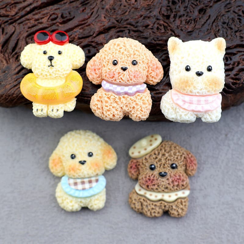 10 Pçs/set Imitar Filhote De Cachorro De Pelúcia Resina Flatbacks Acessório Para Decoração Em Sapatos DIY Fivela Chaveir