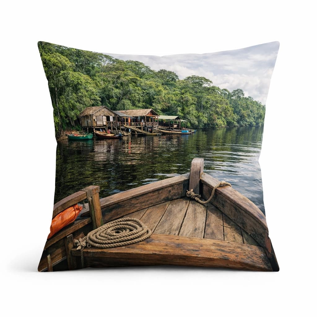 Almofada Barco Rio Negro sala quarto 45x45 enchimento fibra zíper