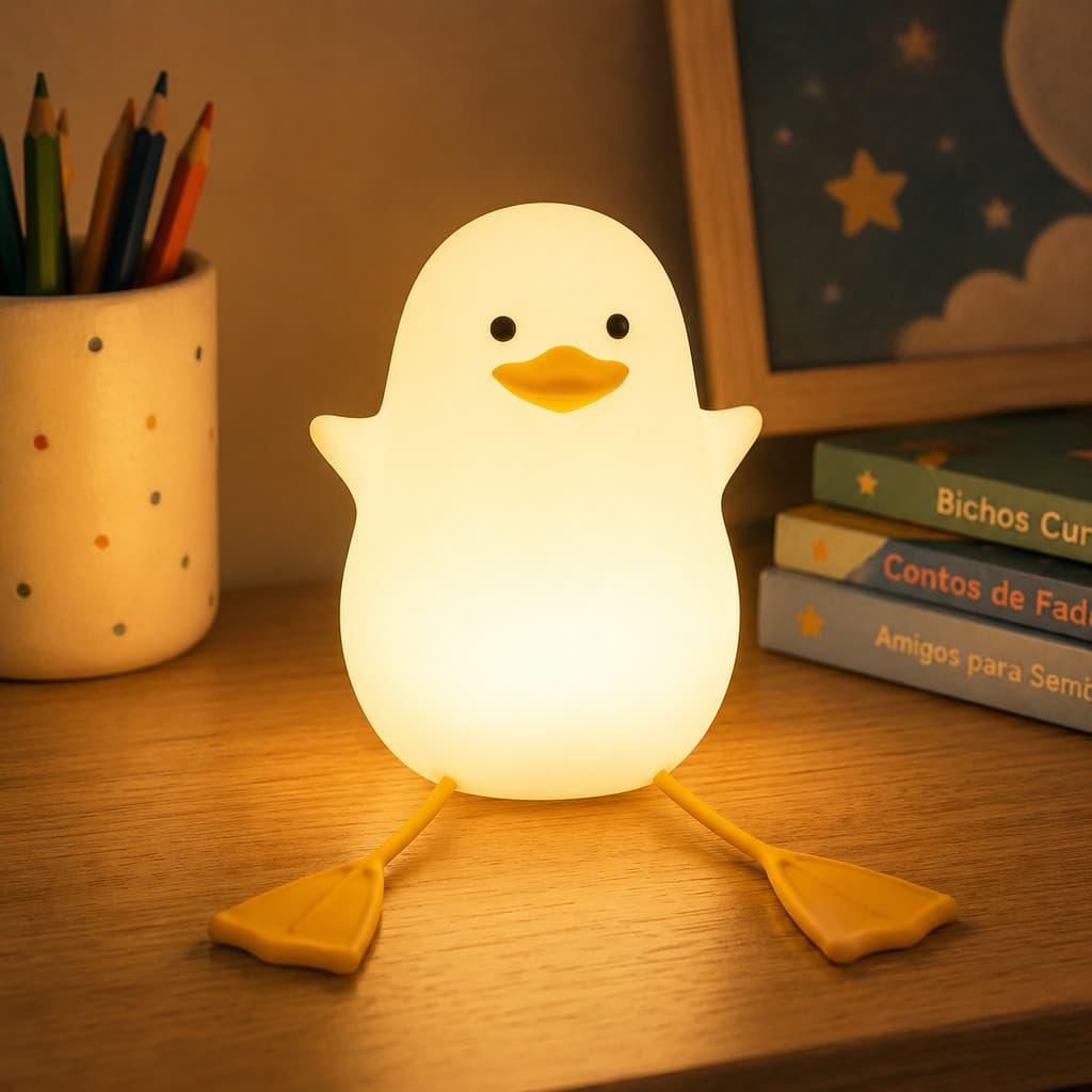 Luminária Abajur Infantil Patinho Led Silicone Touch Sem Fio Recarregável USB Paylow