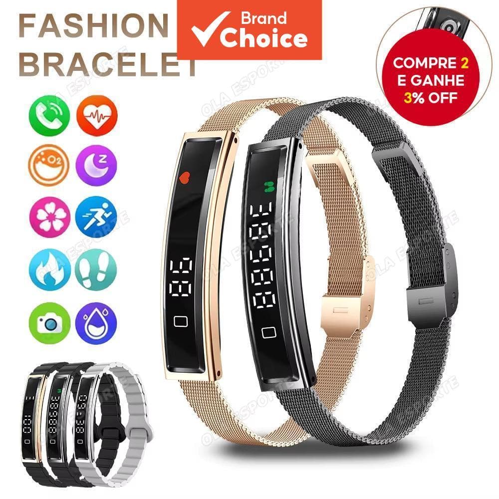 Moda Pulseira Inteligente Tela LED Monitor De Frequência Cardíaca Durante Todo O Dia Pedômetro De Corrida