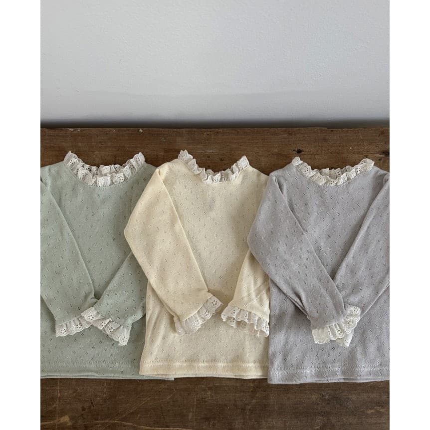 Primavera outono bebê menina gola de renda camiseta crianças oco manga comprida topo crianças bebê moda All-Match camisa