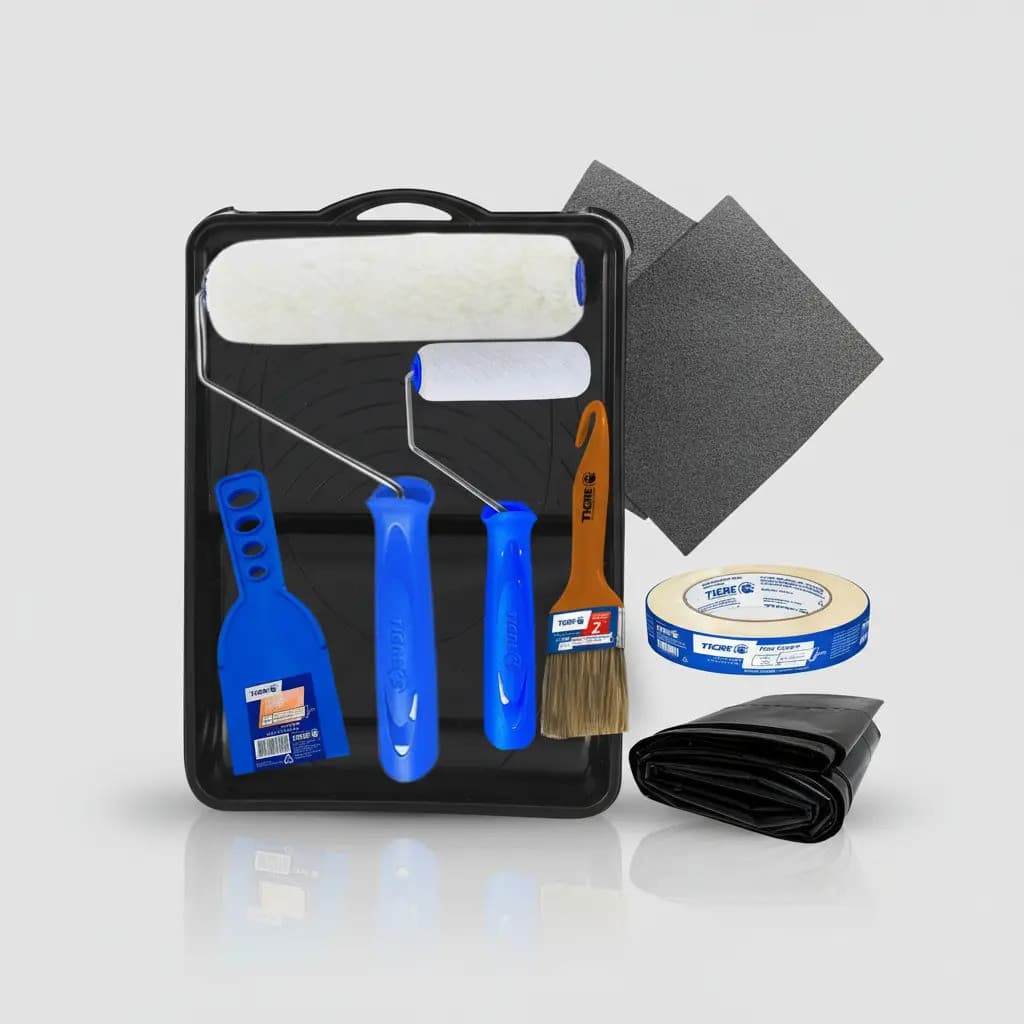 Kit Pintura de Parede 10 Peças Completo Lona Lixa Pincel Espatula Rolo Economico para Pintura Parede