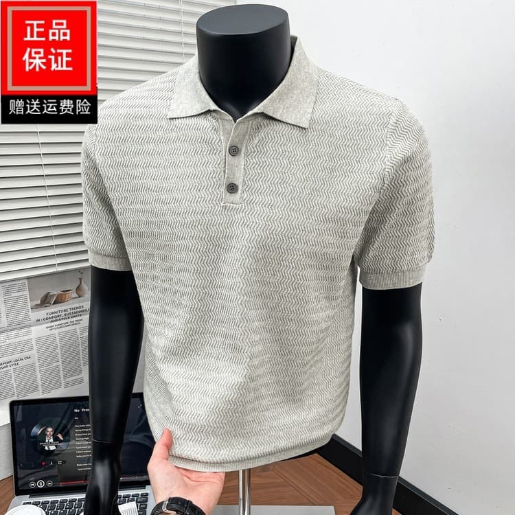 Estilo de dinheiro antigo textura Premium sentir 100% algodão manga curta camiseta masculina lapela padrão escuro gaivot