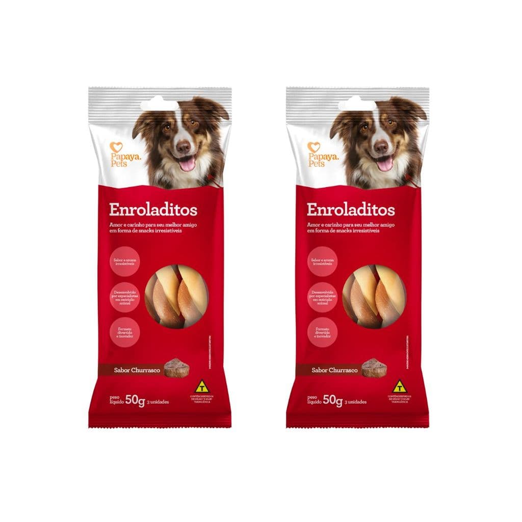 Kit Enroladitos Churrasco Papaya Pets Petisco Cães 50g