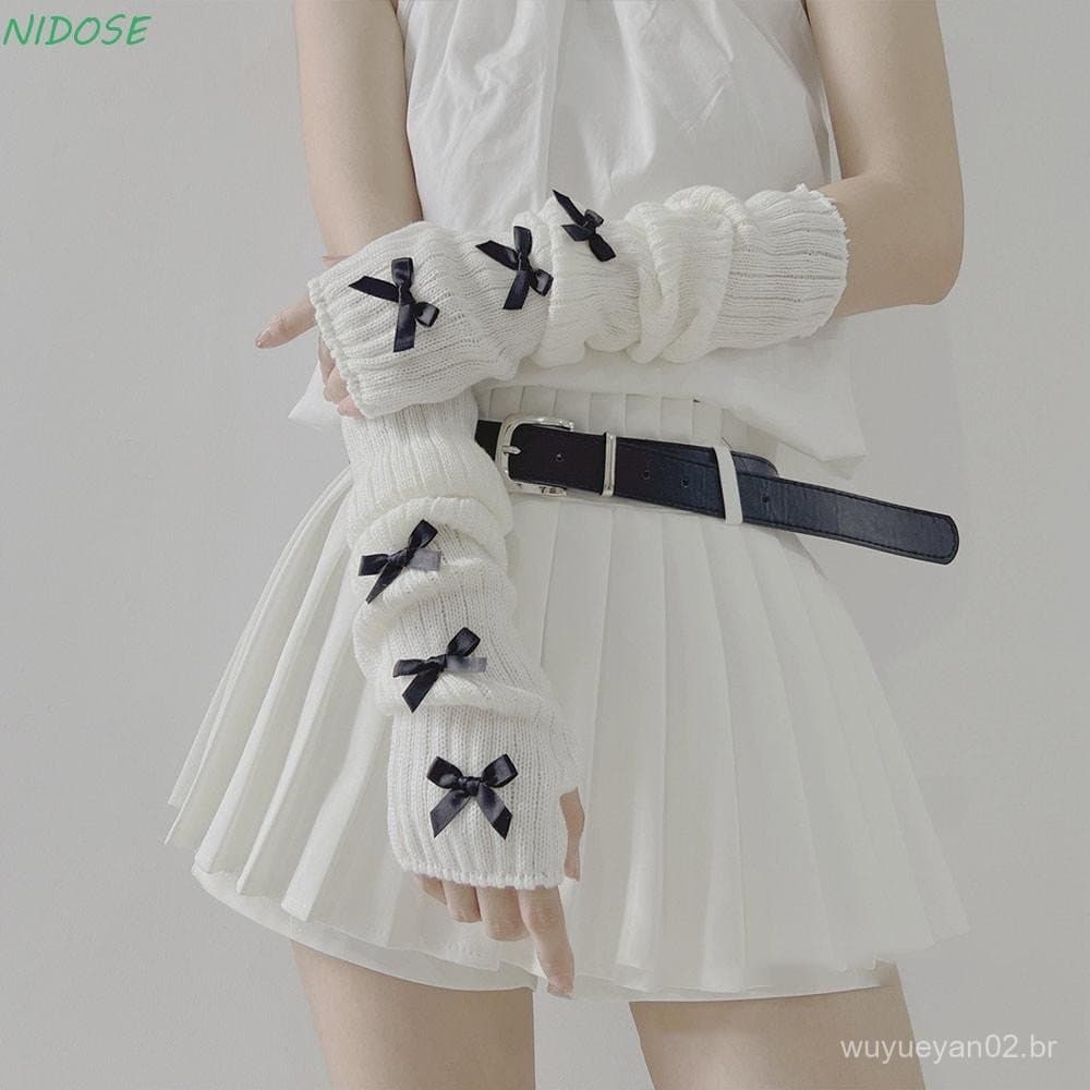 Aquecedores De Braço NIDOSE Bowknot , Luvas Sem Dedos De Manga Comprida De Malha Y2K Sweet Lolita , Harajuke Japonesa