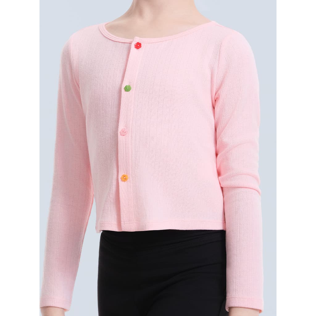 Doce malha estilo colorido ameixa botão Cardigan feminino manga longa em torno do pescoço rosa vestido de balé topo