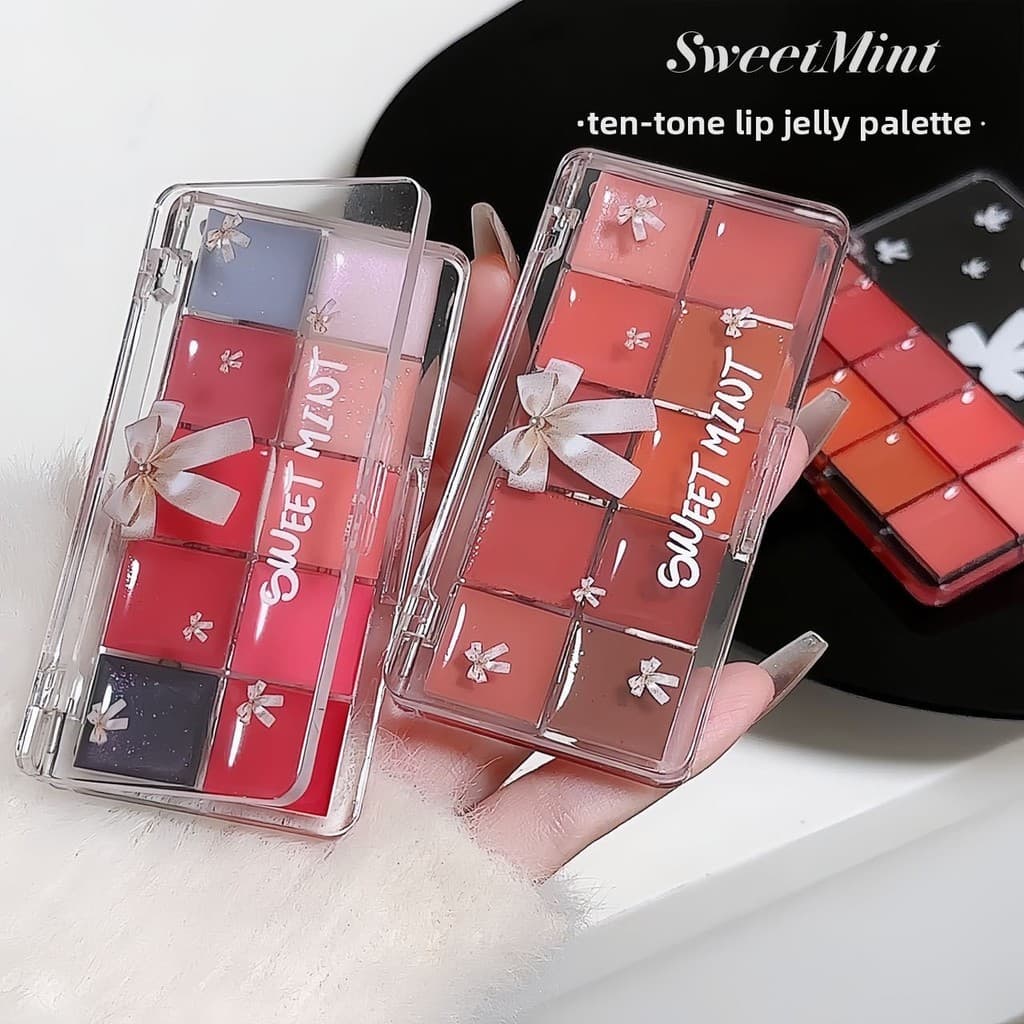 Paleta De Tonalidade Labial De 10 Cores , Hidratante Natural , Antiaderente , Espelho , Batom , Esmalte ,