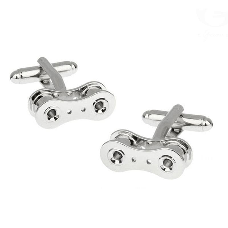 Abotoaduras de corrente de bicicleta prateadas, furo duplo, curva, abotoaduras masculinas, estilo Industrial