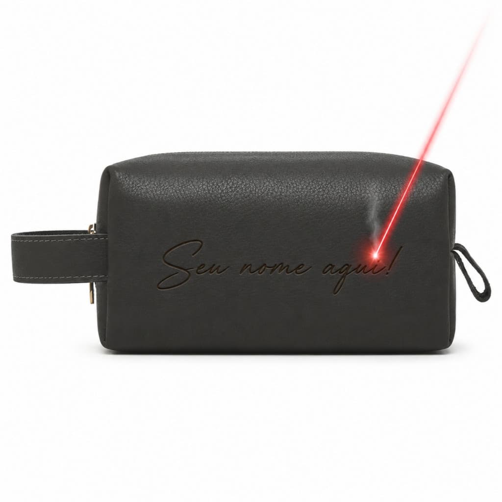 Bolsa Necessaire Cinza PERSONALIZADA COM NOME para Viagem de Couro Legítimo -Organizadora Executivo
