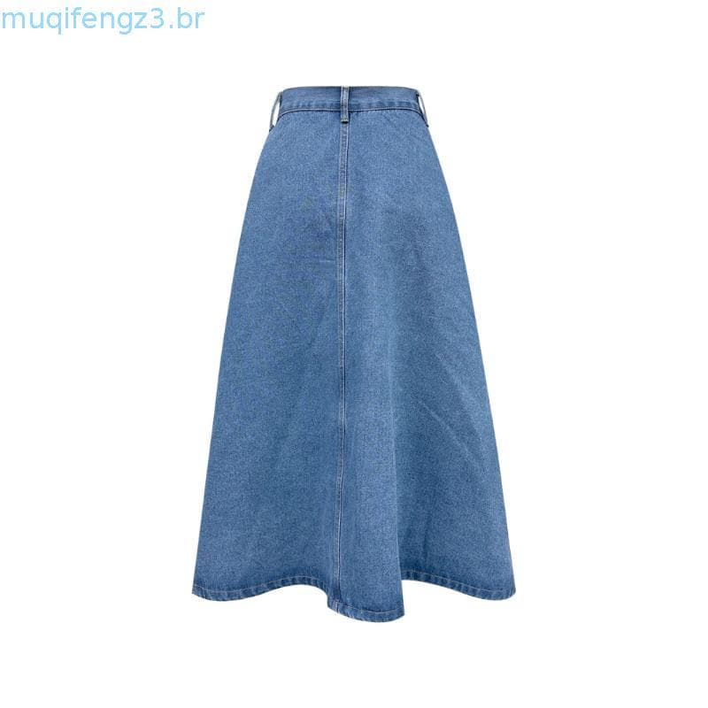 Coolestfeminina 1005 1007 Saia Longa  jeans Com botao forrado feminina tecido grosso