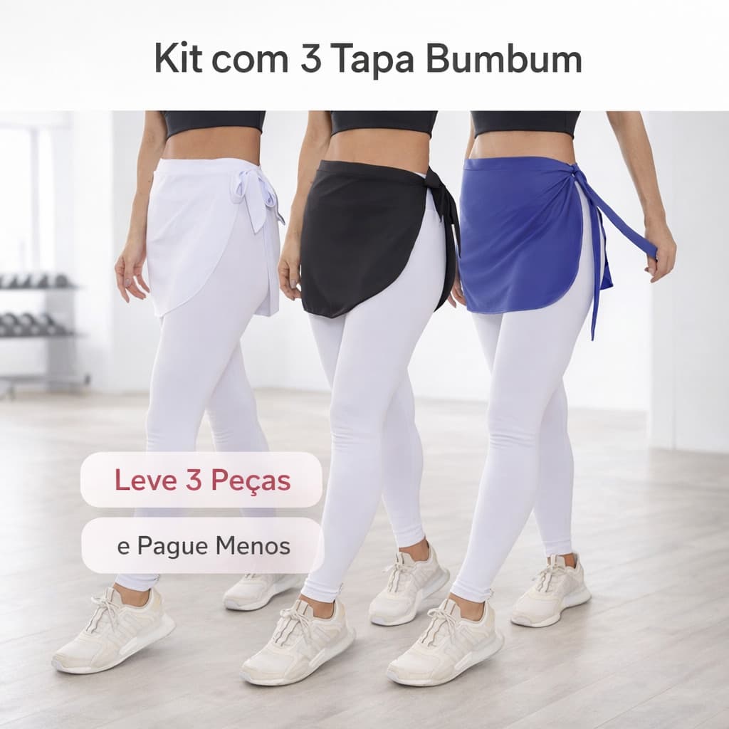 Kit 3 Tapa Bumbum Feminino Academia Modelo Saia de Amarrar Fitness VOA