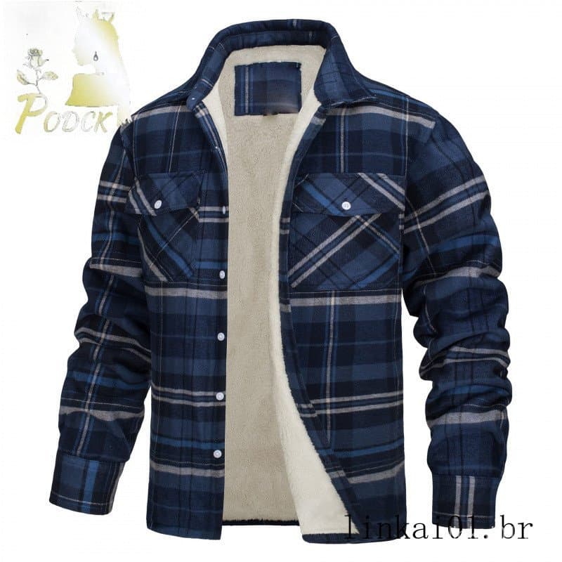 Jaqueta masculina europeia americana novo estilo de manga comprida lapela xadrez camisa grossa jaqueta masculina