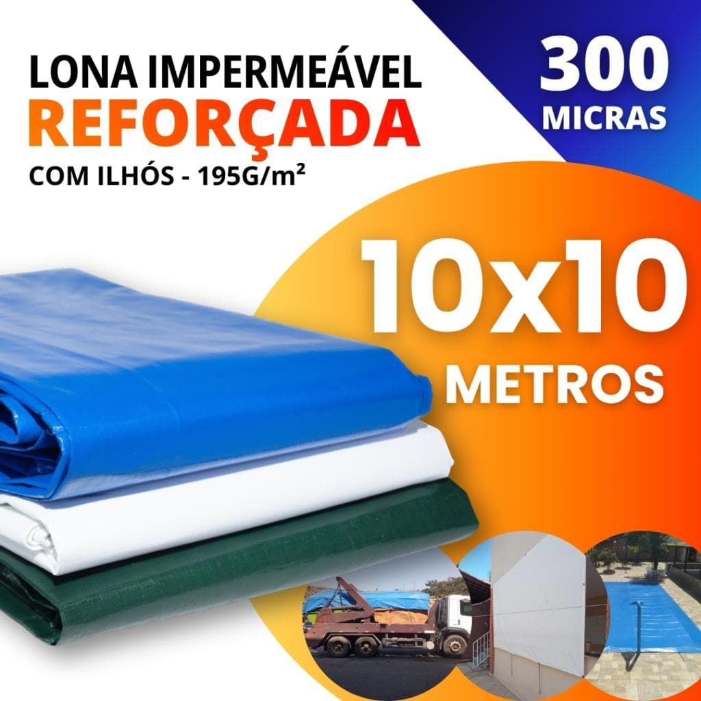Lona Reforçada Impermeável 300 Micras 10x10 com Ilhós Multiuso Policarga (Diversas Cores)