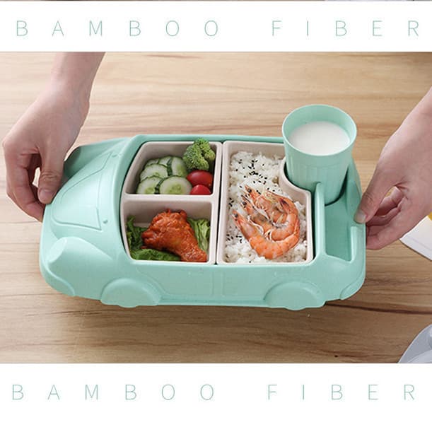 Criatividade Fibra De Bambu Crianças Prato De Jantar Grau Alimentício Dos Desenhos Animados Bandeja De Comida Jardim De
