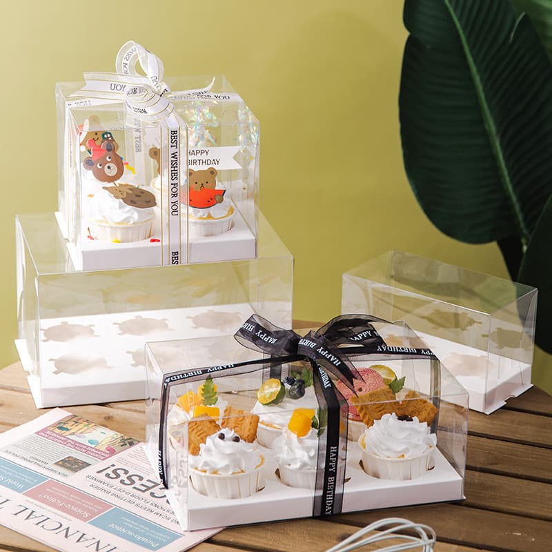 Pequenos copos pequenos caixa de embalagem de Cupcake de papel embalagem transparente pastelaria sobremesa embalagem por