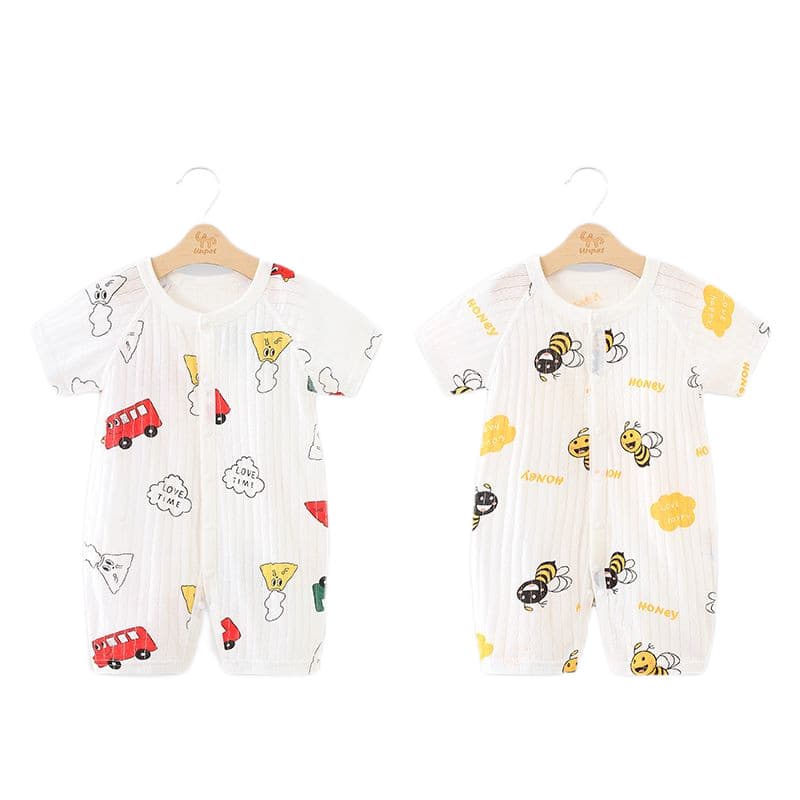 Macacão de bebê fino recém-nascido macacão de bebê puro algodão manga curta pijamas macacão bebê ar condicionado roupas
