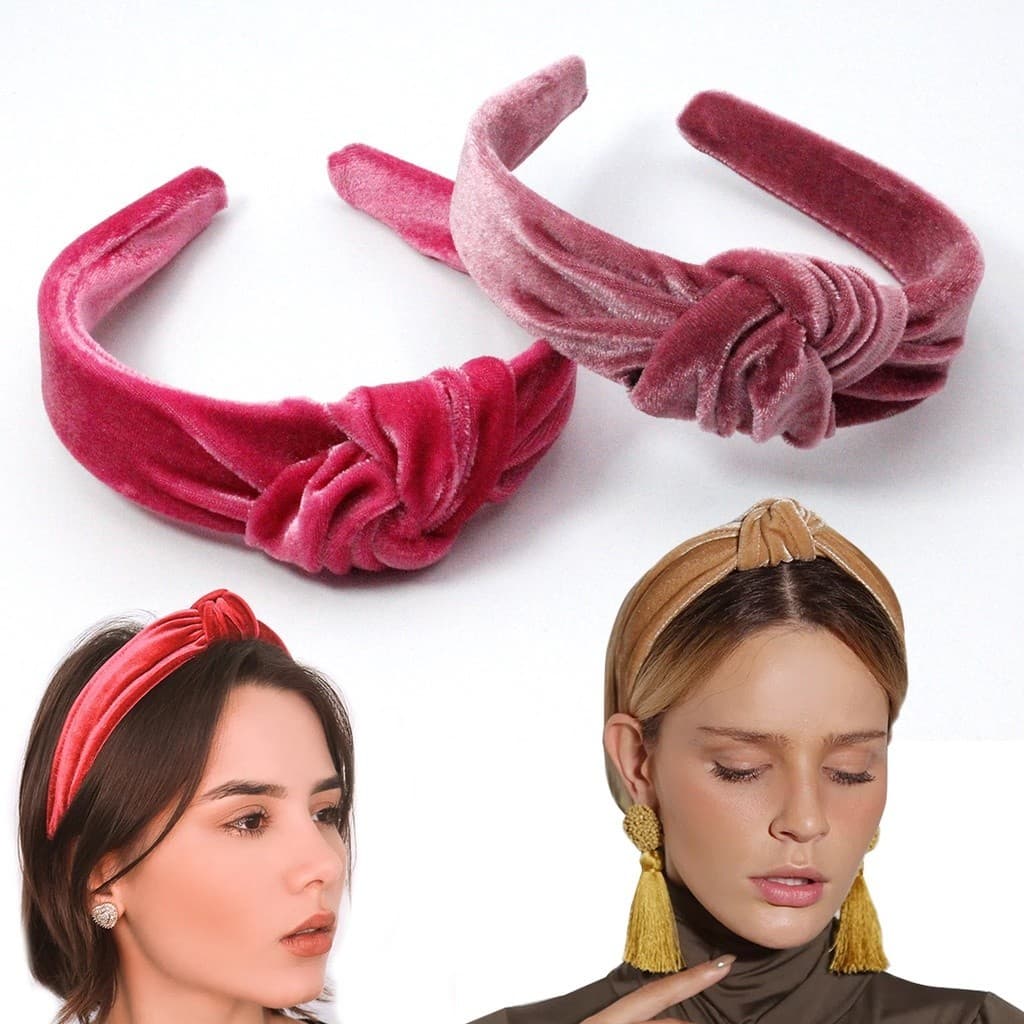 Kit com 3 Tiaras Nó de Veludo – Elegância e Conforto em Cores Sortidas