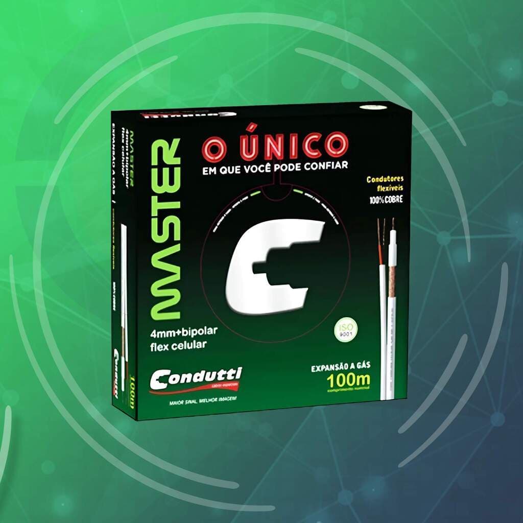 Cabo Coaxial 4mm Bipolar C/ Alimentação CFTV Branco 100m Condutti