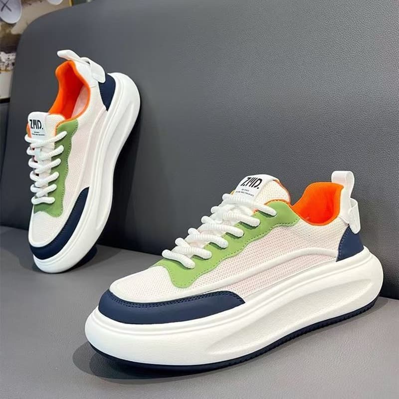 Masculino 2026 novo estilo malha respirável sapatos brancos All-Match baixo-Top sola grossa aumentando sapatos casuais