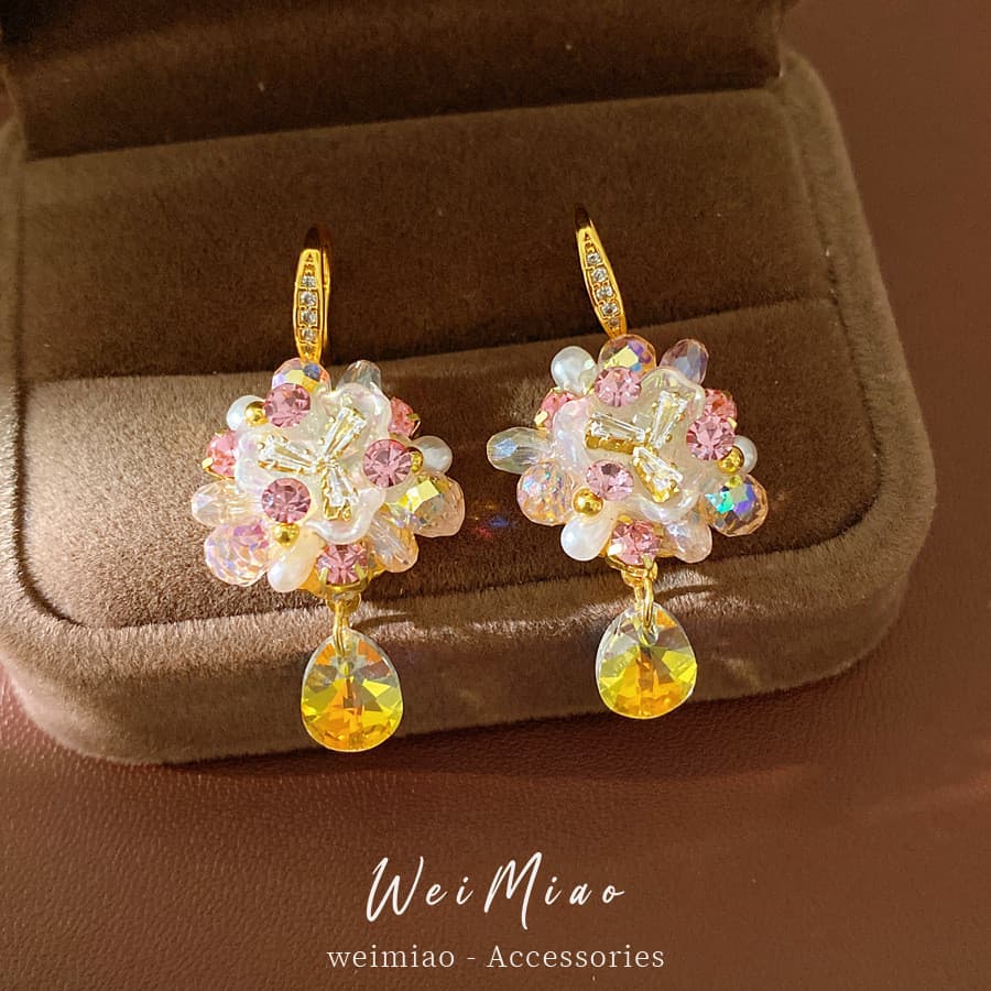 Brincos De Flor De Luxo Zircão Incrustado Vidro Floral Gancho Moda Feminina Jóias