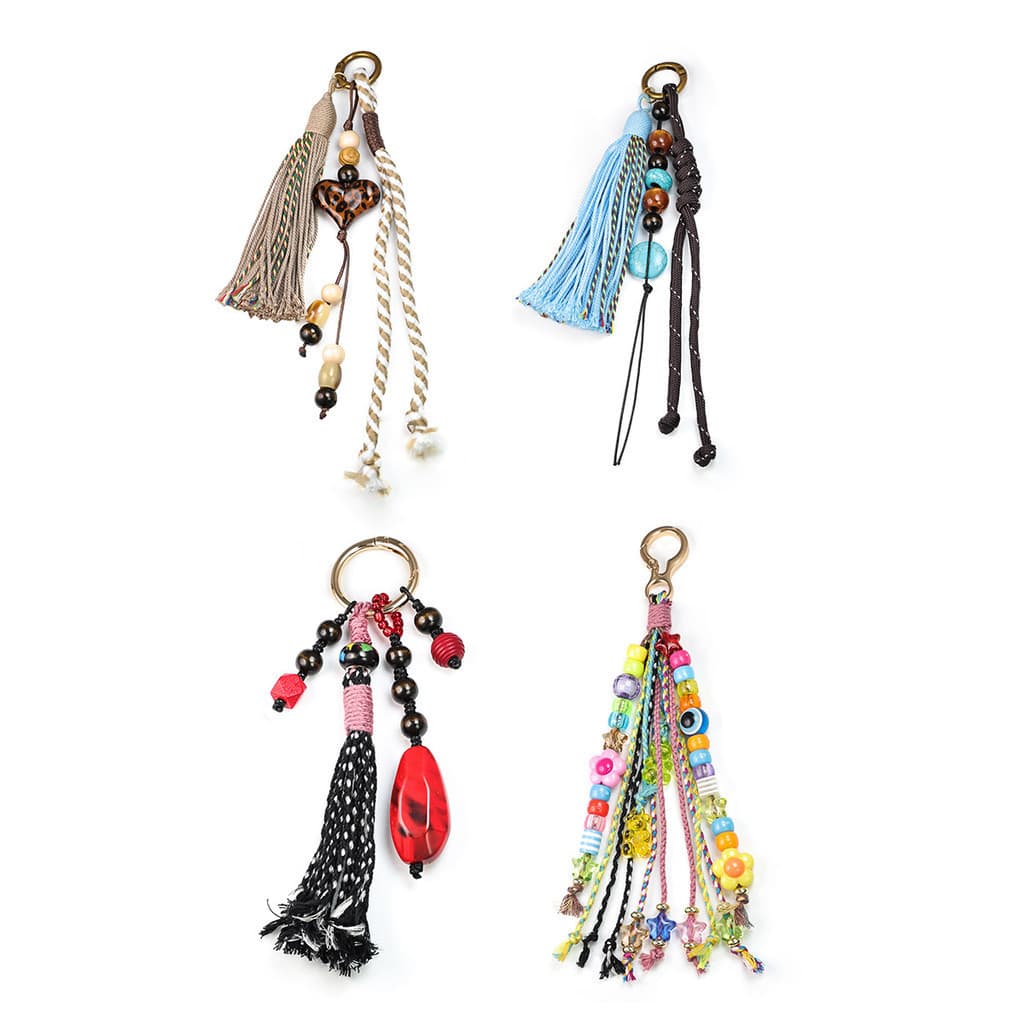 Pingente de chaveiro para bolsa, decoração de corda trançada, acessório para bolsa, pingente DIY, corda trançada com miç