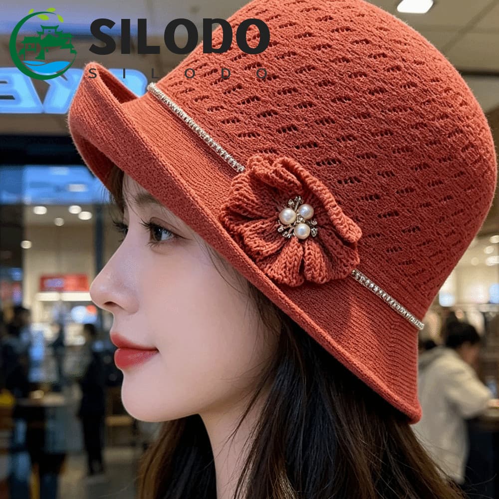 Chapéu De Sol SILODO , Elegante Pérola Para Mãe De Meia-Idade Balde Leve De Poliéster Respirável Festa