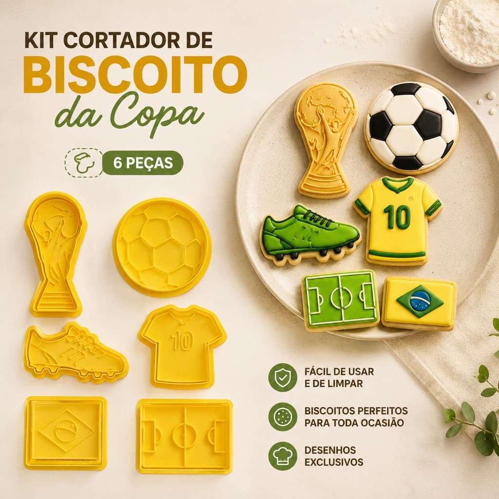 Cortador De Biscoito Copa do Mundo – Kit 6 Peça Decorativo para Doces e Festas