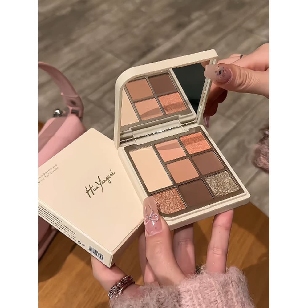 Huayangcai estilo coreano 8 cores leite chá paleta de sombras fosco Natural Nude sombra contorno iluminando paleta integ