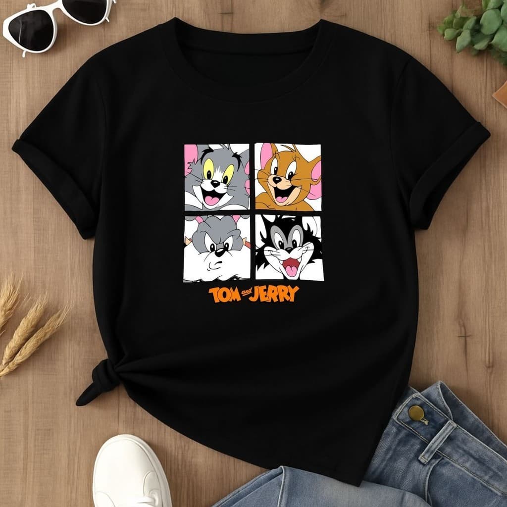 Camiseta Basica Estampada Tom And Jerry 100% Cartoon Personagens Tecido Premium