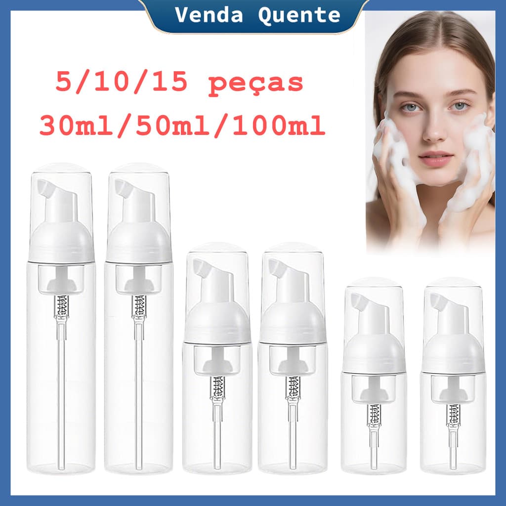 5/10/15 Peças Frasco Pump Espumador 30/50/100 ml, Recarregável e Portátil Ideal para Skincare, Sabonete Facial