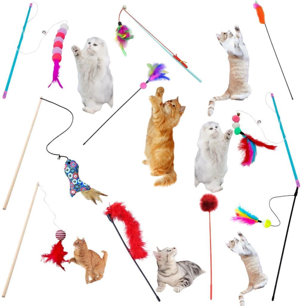 Kit 3 Brinquedos varinha para gatos Vara Interativa Para Gatos Colorida Varinha Pluma Guizo