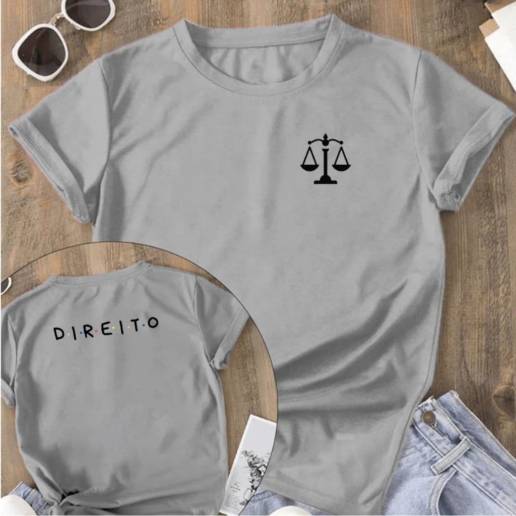 Camiseta Feminino Estampado Frente e Verso Camiseta Direito Faculdade Profissão Várias Cores 100% Algodão