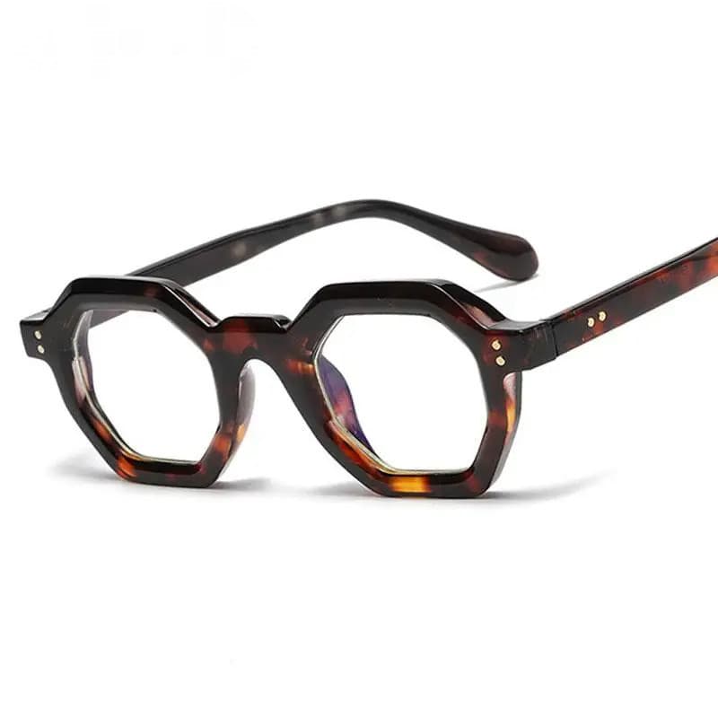 Óculos ópticos com estampa de leopardo poligonal, armação elegante com rebites, adequados para ciclismo ao ar livre, pro