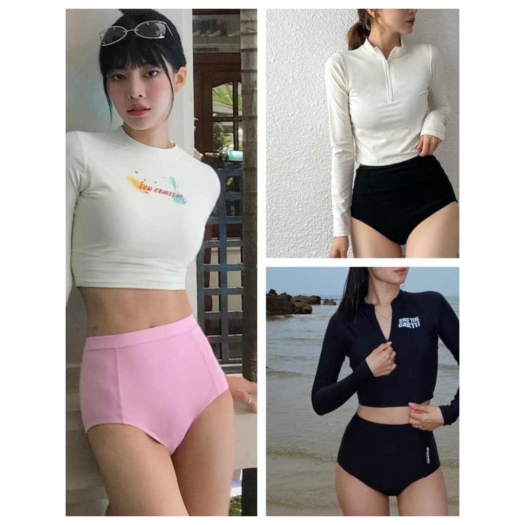 Manga longa verão protetor solar surf terno esportes lazer estilo Split triângulo biquíni maiô feminino mais magro olhar