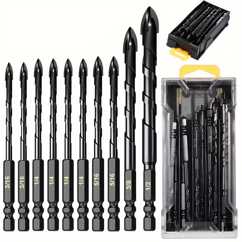 10 Peças De Kit De Broca De Concreto , Adequado Para Vidro Plástico Madeira Tijolo Carboneto De Tungstênio Liga Dura Bro