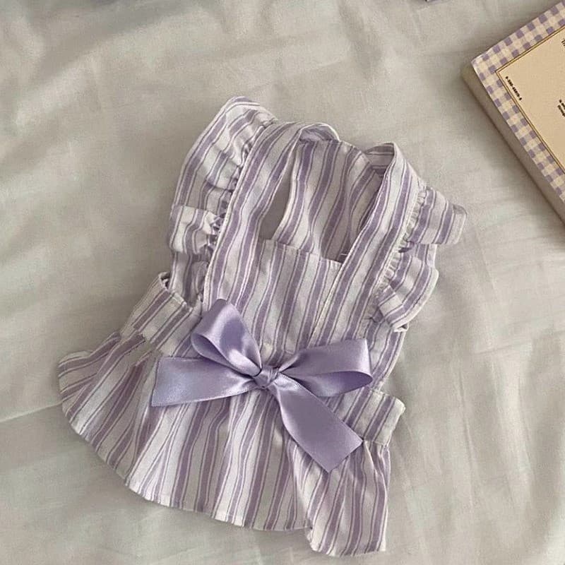 Roxo rosa bonito pequeno voando manga vestido listrado pequeno cão gato primavera animal de estimação estilo fino roupas